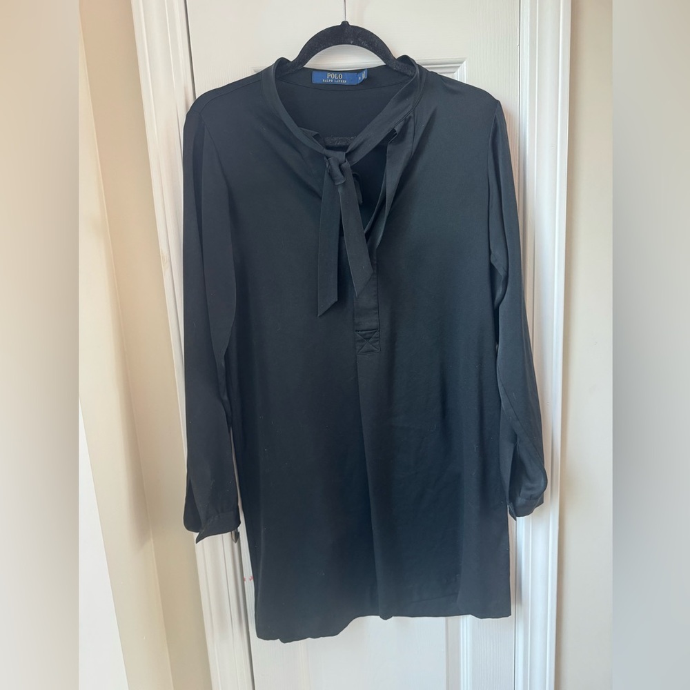 POLO RALPH LAUREN Black Long Sleeve Tie Neck Mini Dress Size 0